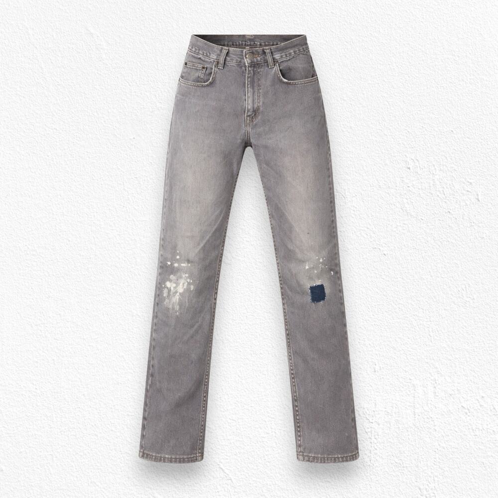 Vintage 90s Arizona Gray Paint Splatter Patch Denim USA Workwear Jeans Size 27